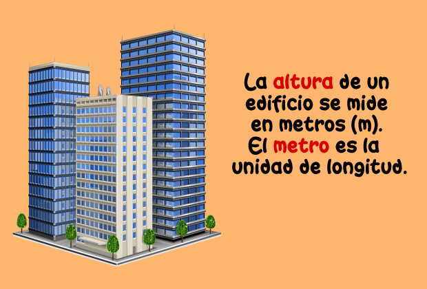 La altura de un edificio se mide en metros (m). El metro es la unidad de longitud.