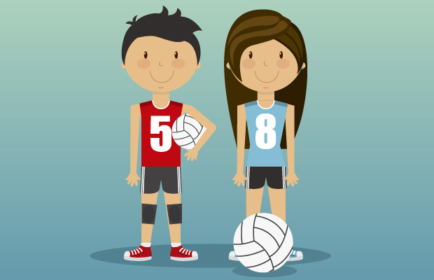 Jugadores de volleyball con números en las camisetas