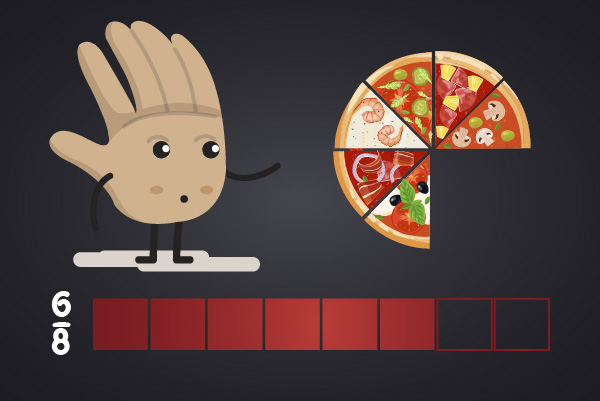 Fracciones propias de una pizza