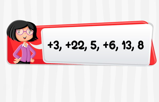 +3, +22, 5, +6, 13, 8