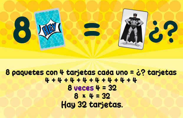 Suma de 8 paquetes con 4 cartas cada uno