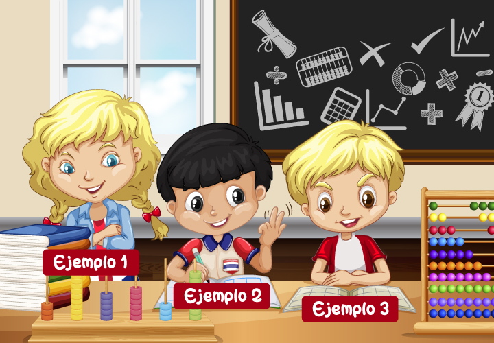 Alumnos en escuela realizando operaciones sumar restar reunir quitar