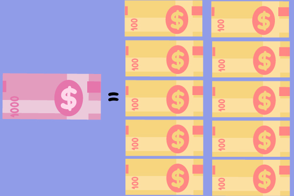 $1000 descompuesto en billetes de $100