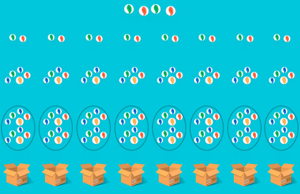 canicas repartidas en cajas