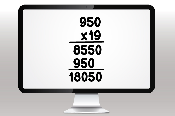 Desarrollo de la cuenta 950 x 19 = 18.050