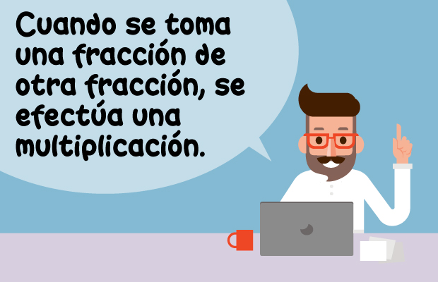 Cuando se toma una fracción de otra fracción, se efectúa una multiplicación.