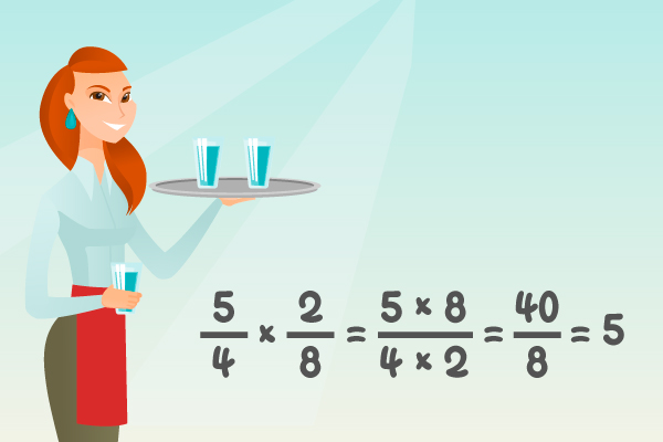 5 sobre 4 por 2 sobre 8 igual a 5 por 8 sobre 4 por 2 igual a 40 sobre 8 igual a 5