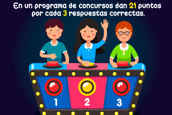 En un programa de concursos dan 21 puntos por cada 3 respuestas correctas.