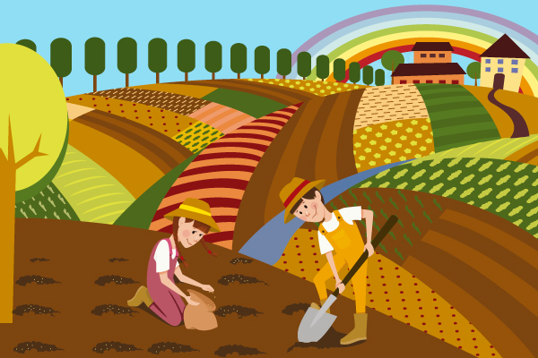 Hombre y mujer agricultores en el campo