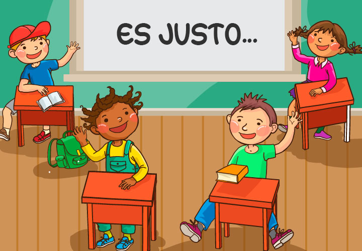 ALUMNOS EN EL AULA DE CLASES LEVANTANDO LA MANO