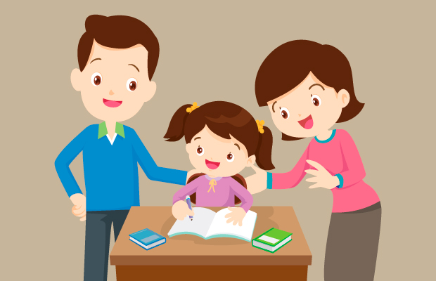 PADRE Y MADRE AYUDANDO A HIJA CON LOS DEBERES