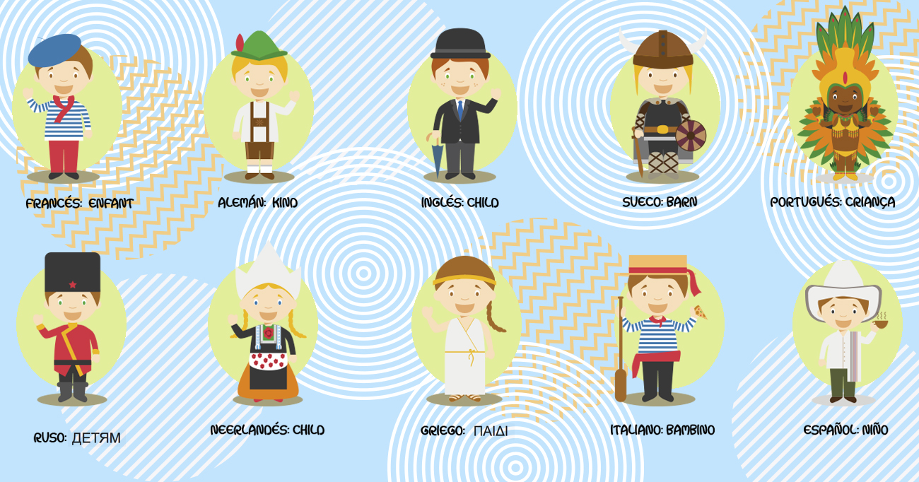 NIÑOS DIFERENTES NACIONALIDADES IDIOMAS FRANCÉS ALEMAN INGLÉS RUSO NEERLANDÉS GRIEGO ITALIANO ESPAÑOL
