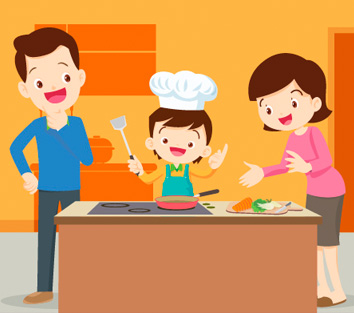 FAMILIA COCINADO EN EQUIPO