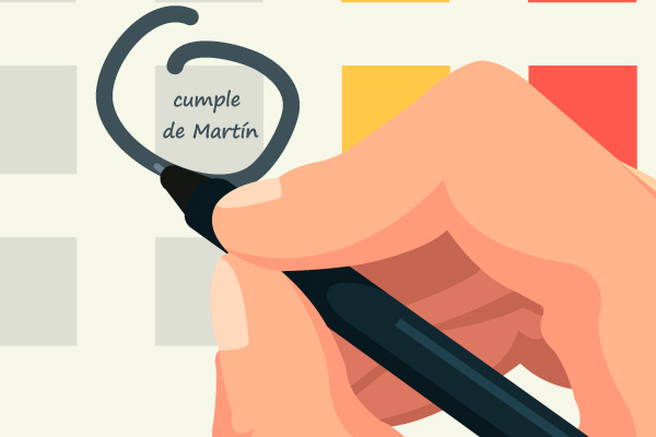 Mano marcando el cumpleaños de Martín como fecha importante
