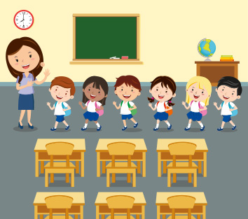 Alumnos Maestra Niños Recreo