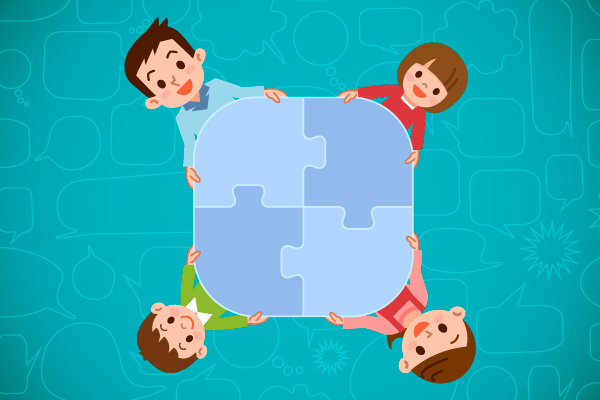 Niños armando puzzle