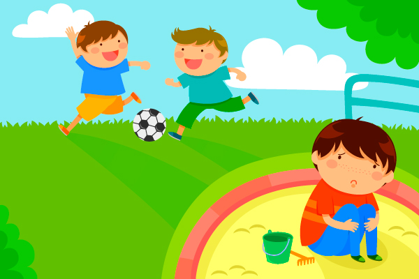 Niños jugando en el parque. Niño conflictuado.