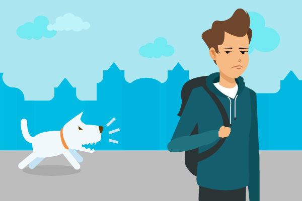 Perro ladrándole a niño