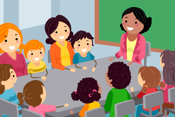 Maestra con alumnos