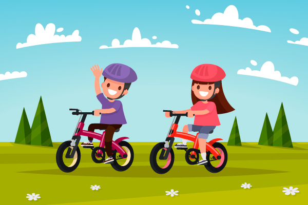 Amigo y amiga paseando en bici