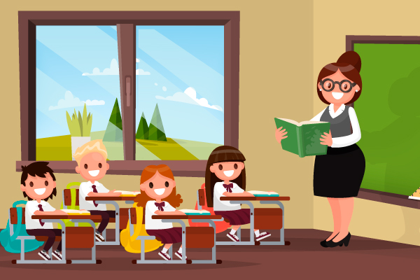 Maestra y alumnos en clase