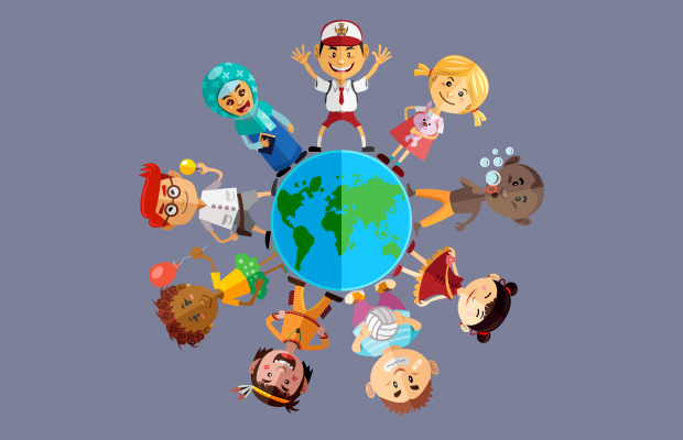 Niños y niñas rodeando el mundo
