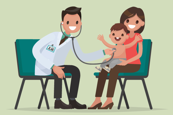 MAMÁ CON SU BEBÉ EN EL MÉDICO