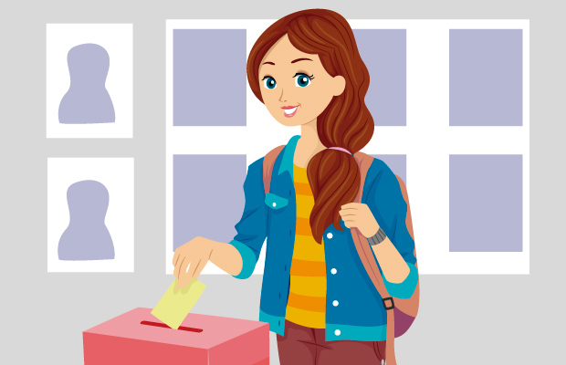 Mujer, joven, elecciones, votar, urna, depositar, voto