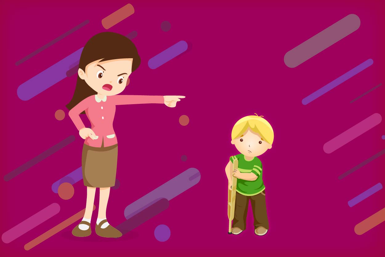 Mujer adulta excluyendo a niños con discapacidad