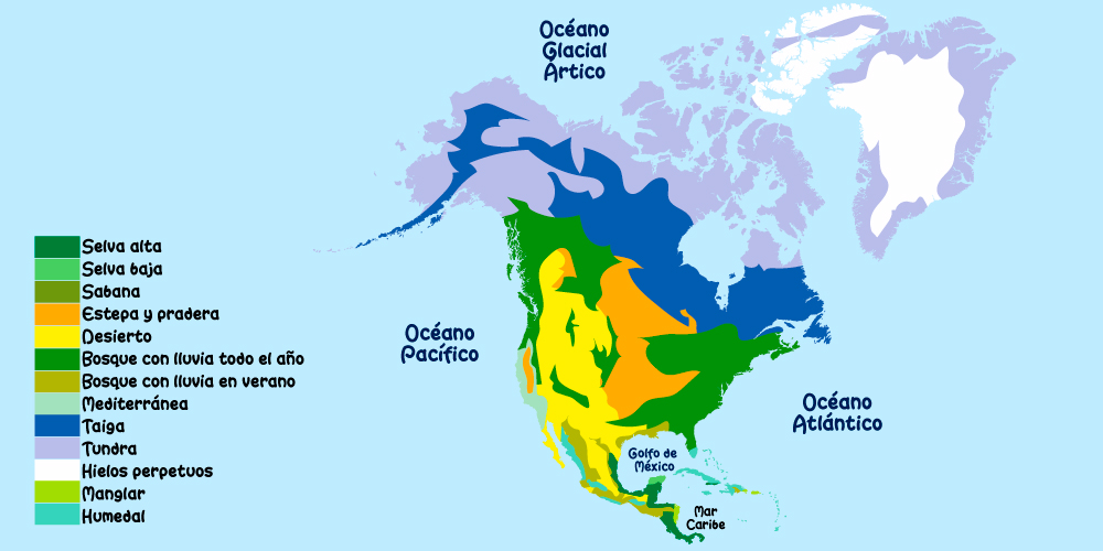 Mapa de regiones naturales de América del Norte