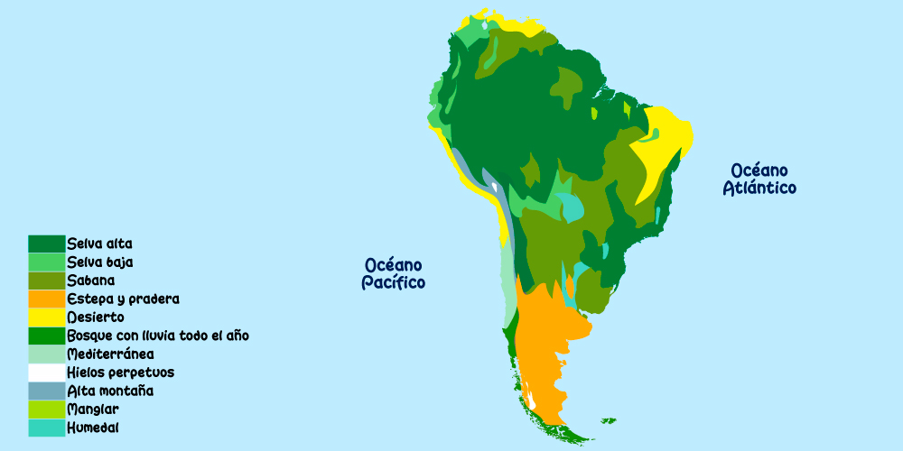 Mapa de regiones naturales de América del Sur