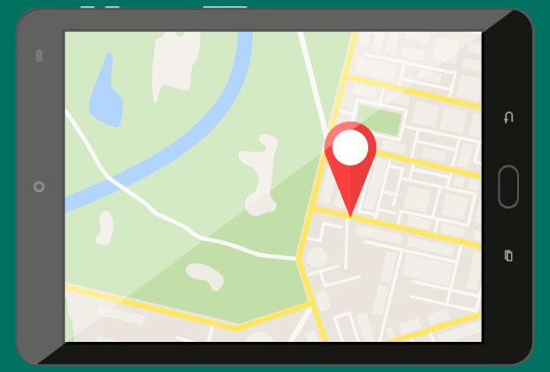 Teléfono celular portatil con pantalla de google maps plano ubicación