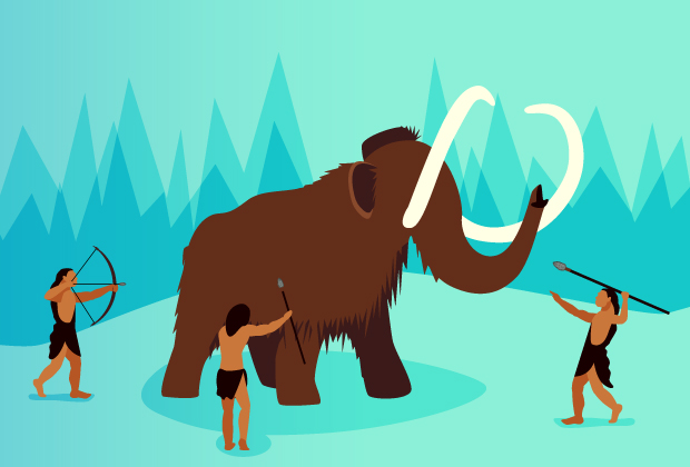 Hombres prehistóricos cazando mamut