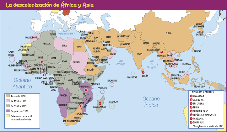 Descolonizaciín África Asia Cambios Orden Mundial