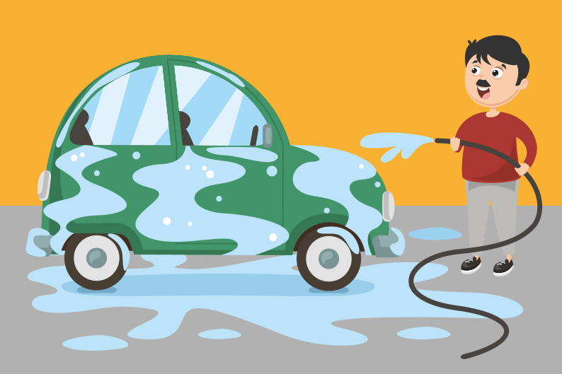 TIRAR AGUA DESPERDICIAR GASTAR LAVAR AUTO CARRO HOMBRE MANGUERA 