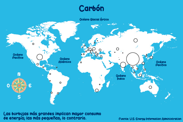 Mapa de países que más consumen carbón.