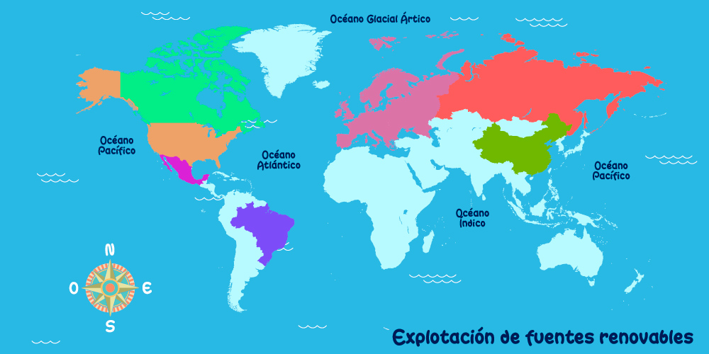 Mapa de explotación de fuentes renovables en el mundo