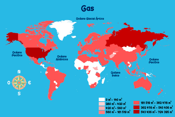 Mapa de países que más consumen gas natural